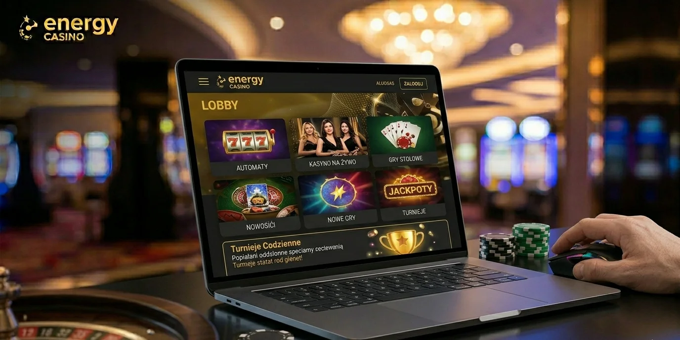 Biblioteka gier w Energy Casino — widok kategorii na komputerze