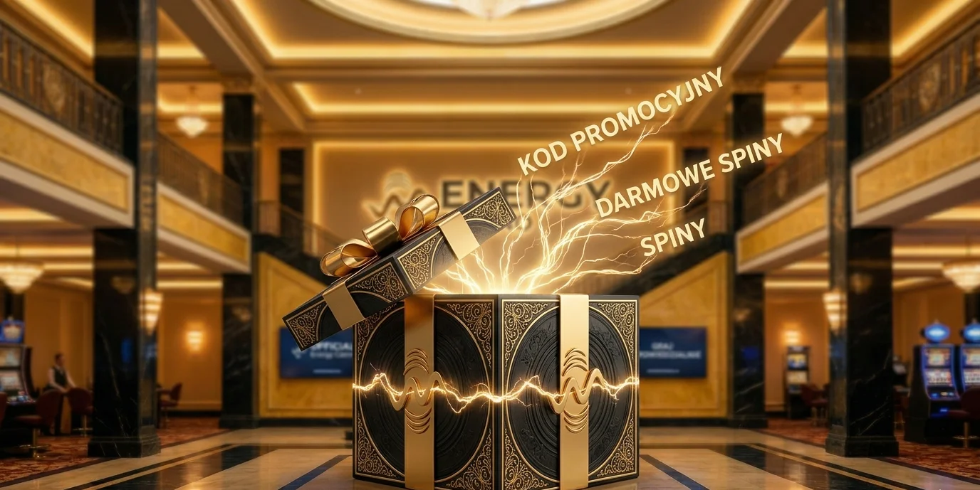 Pudełko z kodem promocyjnym i darmowymi spinami w Energy Casino